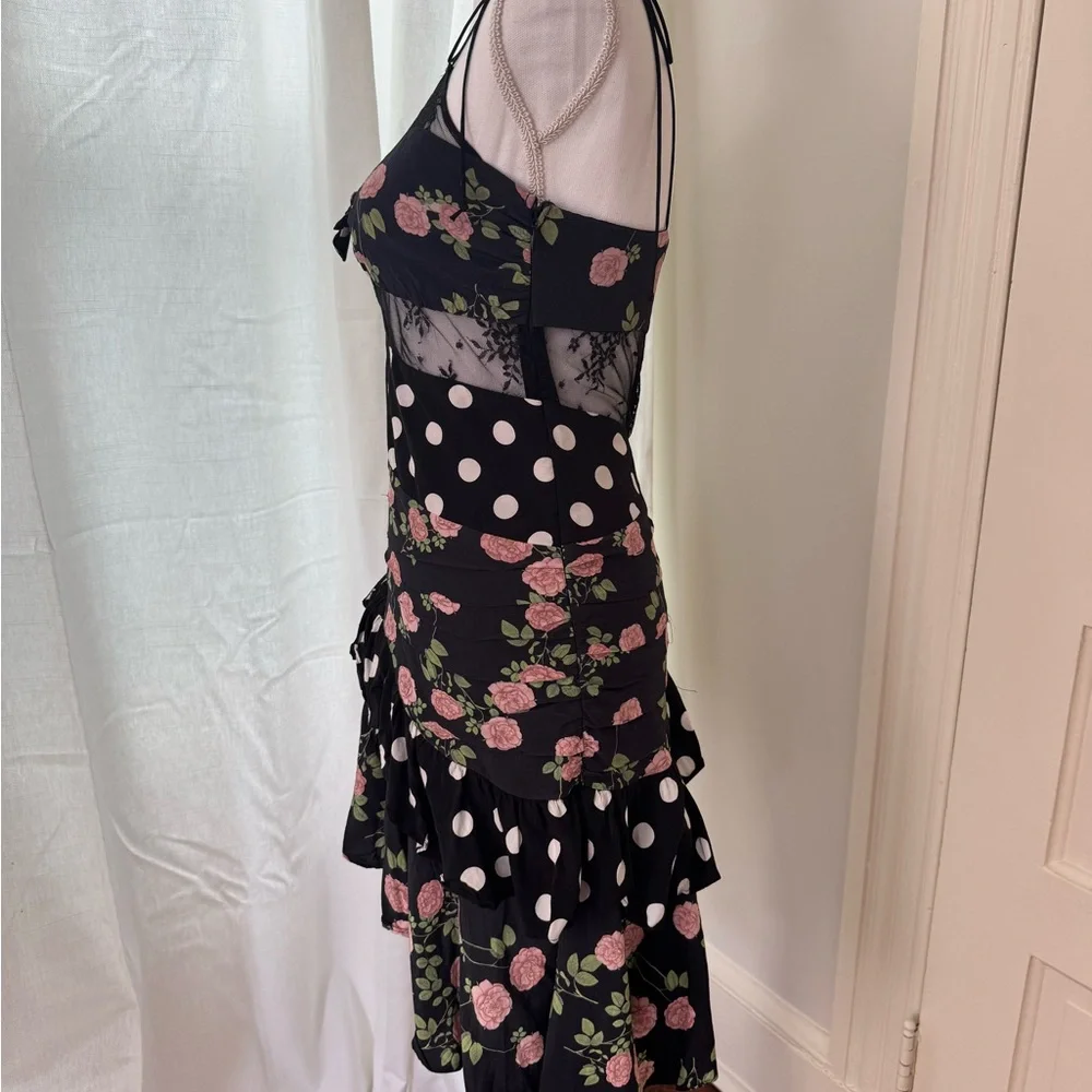 For Love And Lemons Pink and White Asymmetrical Ruffled Cocktail Dress - Picture 2 of 5